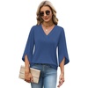 image:imageWIHOLL Womens Tops Summer Outfits 2026 V Neck Shirts Womens Blouses Dressy Casual Bell Sleeve Fashion Clothing01 Navy