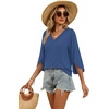 image:imageWIHOLL Womens Tops Summer Outfits 2026 V Neck Shirts Womens Blouses Dressy Casual Bell Sleeve Fashion Clothing01 Navy