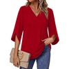 image:imageWIHOLL Womens Tops Summer Outfits 2026 V Neck Shirts Womens Blouses Dressy Casual Bell Sleeve Fashion Clothing01 Red