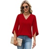image:imageWIHOLL Womens Tops Summer Outfits 2026 V Neck Shirts Womens Blouses Dressy Casual Bell Sleeve Fashion Clothing01 Red