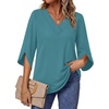 image:imageWIHOLL Womens Tops Summer Outfits 2026 V Neck Shirts Womens Blouses Dressy Casual Bell Sleeve Fashion Clothing01 Turquoise