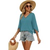 image:imageWIHOLL Womens Tops Summer Outfits 2026 V Neck Shirts Womens Blouses Dressy Casual Bell Sleeve Fashion Clothing01 Turquoise
