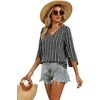 image:imageWIHOLL Womens Tops Summer Outfits 2026 V Neck Shirts Womens Blouses Dressy Casual Bell Sleeve Fashion Clothing02 Striped Black