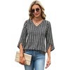 image:imageWIHOLL Womens Tops Summer Outfits 2026 V Neck Shirts Womens Blouses Dressy Casual Bell Sleeve Fashion Clothing02 Striped Black