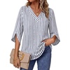 image:imageWIHOLL Womens Tops Summer Outfits 2026 V Neck Shirts Womens Blouses Dressy Casual Bell Sleeve Fashion Clothing02 Striped Blue
