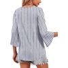 image:imageWIHOLL Womens Tops Summer Outfits 2026 V Neck Shirts Womens Blouses Dressy Casual Bell Sleeve Fashion Clothing02 Striped Blue