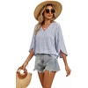 image:imageWIHOLL Womens Tops Summer Outfits 2026 V Neck Shirts Womens Blouses Dressy Casual Bell Sleeve Fashion Clothing02 Striped Blue