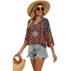image:imageWIHOLL Womens Tops Summer Outfits 2026 V Neck Shirts Womens Blouses Dressy Casual Bell Sleeve Fashion ClothingFloral 04