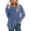 image:imageWIHOLL Womens Waffle Knit Tunic Tops Fall Long Sleeve Shirts Curved Hem  CrewneckLoose FitFashion ClothingTravel Vacation OutfitsLightweightBusiness CasualComfySoftCuteBlue