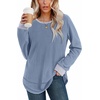 image:imageWIHOLL Womens Waffle Knit Tunic Tops Fall Long Sleeve Shirts Curved Hem  CrewneckLoose FitFashion ClothingTravel Vacation OutfitsLightweightBusiness CasualComfySoftCuteZabluegrey