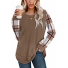 image:imageWIHOLL Womens Waffle Knit Tunic Tops Fall Long Sleeve Shirts Curved Hem  CrewneckLoose FitFashion ClothingTravel Vacation OutfitsLightweightBusiness CasualComfySoftCuteZdbrown Checkered