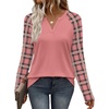 image:imageWIHOLL Long Sleeve Shirts for Women Color Block Raglan Tops Fall FashionPink Plaid