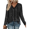image:imageWIHOLL Long Sleeve Shirts for Women V Neck Casual Tops V Neck Fall Clothes 2025 FashionB  Stripe Black
