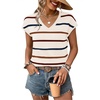image:imageWIHOLL Short Sleeve Sweater for Women V Neck Trendy Summer Tops 2026 Spring Fashion Clothing Business Casual OutfitsZ  Stripes Apricot Wine