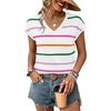 image:imageWIHOLL Short Sleeve Sweater for Women V Neck Trendy Summer Tops 2026 Spring Fashion Clothing Business Casual OutfitsZ  White Rainbow