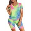 image:imageWIHOLL Two Piece Outfits for Women Short Sleeve V Neck Biker Shorts Set 20262pink