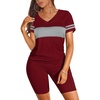 image:imageWIHOLL Two Piece Outfits for Women Short Sleeve V Neck Biker Shorts Set 20263wine Red