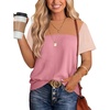 image:imageWIHOLL Womens Fashion 2026 Color Block Shirts Short Sleeve Knitted Summer Fall Tops Casual TrendyLight Pink