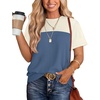 image:imageWIHOLL Womens Fashion 2026 Color Block Shirts Short Sleeve Knitted Summer Fall Tops Casual TrendyNavy Blue Beige