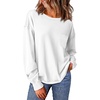 image:imageWIHOLL Womens Long Sleeve Shirts Fall Tops Casual Crewneck Loose with Pocket Trendy ClothesBasic White