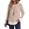 image:imageWIHOLL Womens Long Sleeve Shirts Lightweight Sweaters Tunic Tops Fall Outfits 2026 Color Block Fashion ClothingApricot