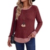 image:imageWIHOLL Womens Long Sleeve Shirts Lightweight Sweaters Tunic Tops Fall Outfits 2026 Color Block Fashion ClothingRed