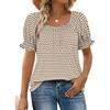 image:imageWIHOLL Womens Short Sleeve Square Neck Summer Tops Dressy Casual Blouses Trendy Clothes 2026Brown Geometric Print