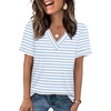 image:imageWIHOLL Womens Summer Tops Short Sleeve Basic Casual V Neck T Shirts Trendy Fashion 2026Z White Blue Stripes