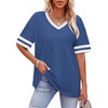image:imageWIHOLL Womens T Shirts Loose Fit Short Sleeve Tees V Neck Color Block Summer Tops 2026 Fashion S4XLDeep Blue