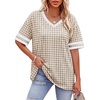 image:imageWIHOLL Womens T Shirts Loose Fit Short Sleeve Tees V Neck Color Block Summer Tops 2026 Fashion S4XLLight Khaki Gingham