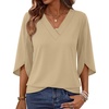 image:imageWIHOLL Womens Tops Summer Outfits 2026 V Neck Shirts Womens Blouses Dressy Casual Bell Sleeve Fashion Clothing01 Beige