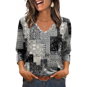 image:imageWIHOLL 34 Length Sleeve Womens Tops Dressy Casual Blouses V Neck Shirts Summer Clothes Early Fall Fashion OutfitsBoho Charcoal Grey