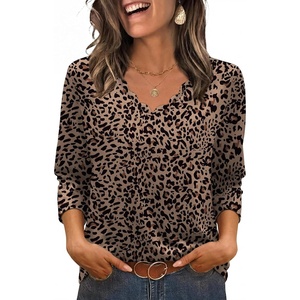 image:imageWIHOLL 34 Length Sleeve Womens Tops Dressy Casual Blouses V Neck Shirts Summer Clothes Early Fall Fashion OutfitsLeopard Print