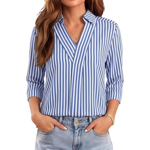 image:imageWIHOLL 34 Length Sleeve Womens Tops Dressy V Neck Collared Shirts Business Casual Work Blouses Summer Vacation Outfits 20262blue Stripes