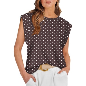 image:imageWIHOLL Cap Sleeve Tops for Women Summer Top Basic Tee Shirts Business Casual Tank Loose Fit 2026 FashionG  Brown Polka Dots
