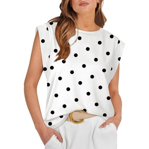 image:imageWIHOLL Cap Sleeve Tops for Women Summer Top Basic Tee Shirts Business Casual Tank Loose Fit 2026 FashionG  White Black Polka Dots