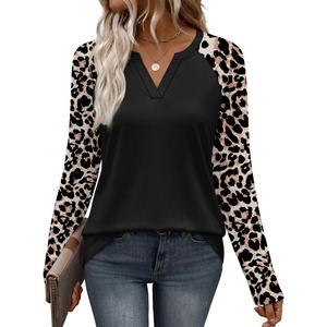 image:imageWIHOLL Long Sleeve Shirts for Women Color Block Raglan Tops Fall Fashion01  Leopard Black