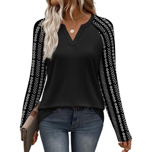 image:imageWIHOLL Long Sleeve Shirts for Women Color Block Raglan Tops Fall FashionBlack Striped