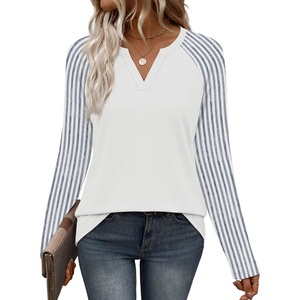 image:imageWIHOLL Long Sleeve Shirts for Women Color Block Raglan Tops Fall FashionBlue Striped