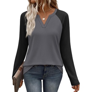 image:imageWIHOLL Long Sleeve Shirts for Women Color Block Raglan Tops Fall FashionDark Grey