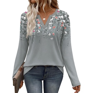 image:imageWIHOLL Long Sleeve Shirts for Women Color Block Raglan Tops Fall FashionFloral Grey