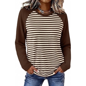image:imageWIHOLL Long Sleeve Shirts for Women Crewneck Tops Fall Clothes Outfits 2026  Dressy Casual Crewneck Striped Teacher T Shirts Winter Trendy Cute Sweatshirt for Vacation Travel Date Office Work 2026BrownApricot