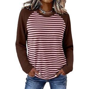 image:imageWIHOLL Long Sleeve Shirts for Women Crewneck Tops Fall Clothes Outfits 2026  Dressy Casual Crewneck Striped Teacher T Shirts Winter Trendy Cute Sweatshirt for Vacation Travel Date Office Work 2026BrownPink