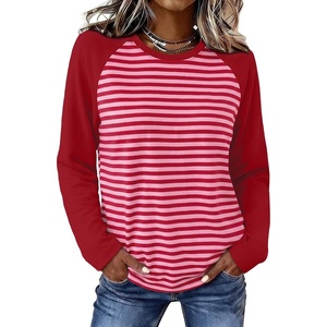 image:imageWIHOLL Long Sleeve Shirts for Women Crewneck Tops Fall Clothes Outfits 2026  Dressy Casual Crewneck Striped Teacher T Shirts Winter Trendy Cute Sweatshirt for Vacation Travel Date Office Work 2026RedPink