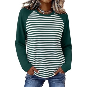 image:imageWIHOLL Long Sleeve Shirts for Women Crewneck Tops Fall Clothes Outfits 2026  Dressy Casual Crewneck Striped Teacher T Shirts Winter Trendy Cute Sweatshirt for Vacation Travel Date Office Work 2026GreenWhite