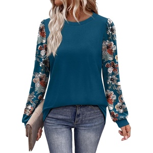 image:imageWIHOLL Long Sleeve Shirts for Women Fall Fashion Tops Trendy Color Block  Winter Clothing 2026 Lightweight Soft Loose Fit Business CasualFloral Teal