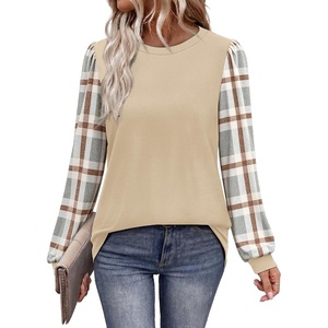 image:imageWIHOLL Long Sleeve Shirts for Women Fall Fashion Tops Trendy Color Block  Winter Clothing 2026 Lightweight Soft Loose Fit Business CasualPlaid Beige