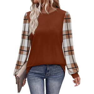 image:imageWIHOLL Long Sleeve Shirts for Women Fall Fashion Tops Trendy Color Block  Winter Clothing 2026 Lightweight Soft Loose Fit Business CasualPlaid Caramel