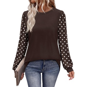 image:imageWIHOLL Long Sleeve Shirts for Women Fall Fashion Tops Trendy Color Block  Winter Clothing 2026 Lightweight Soft Loose Fit Business CasualPolka Dot Brown