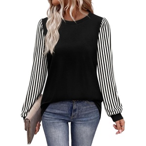 image:imageWIHOLL Long Sleeve Shirts for Women Fall Fashion Tops Trendy Color Block  Winter Clothing 2026 Lightweight Soft Loose Fit Business CasualStriped Black Beige